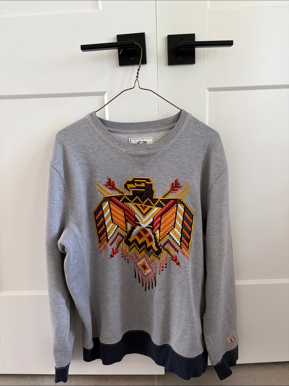 Marc Ecko Gray Crewneck Sweatshirt with Multicolor Native-Inspired Eagle